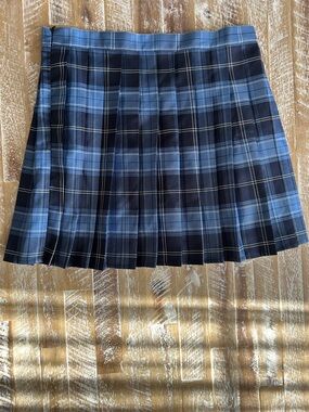 Classic Blue Plaid Pleated Mini Skirt